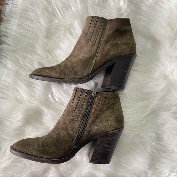 Aquatalia | Womens Loren Waterproof Block Heel Bootie Boots Olive Green Suede 10 - Picture 5 of 10